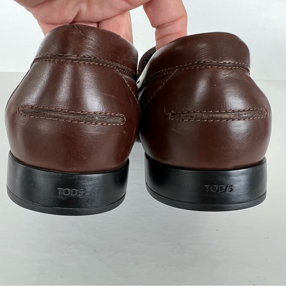 TOD’s Men Brown CrissCross Band Leather w Side Bars ClassIc Penny Loafer Sz 10 - Picture 7 of 15